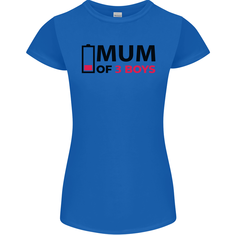 Mum of Three Boys Funny Mother's Day Womens Petite Cut T-Shirt Royal Blue