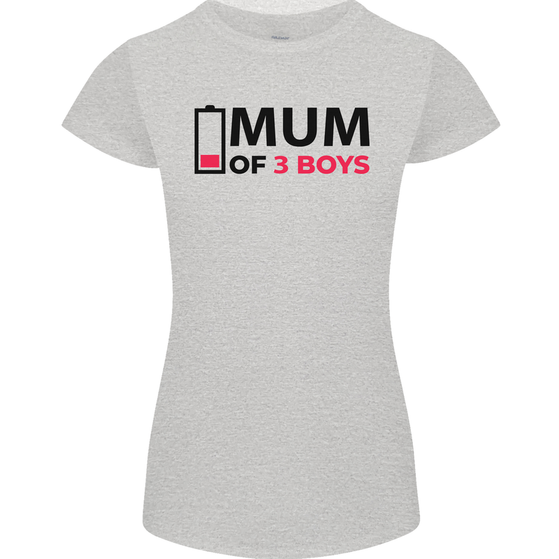Mum of Three Boys Funny Mother's Day Womens Petite Cut T-Shirt Sports Grey