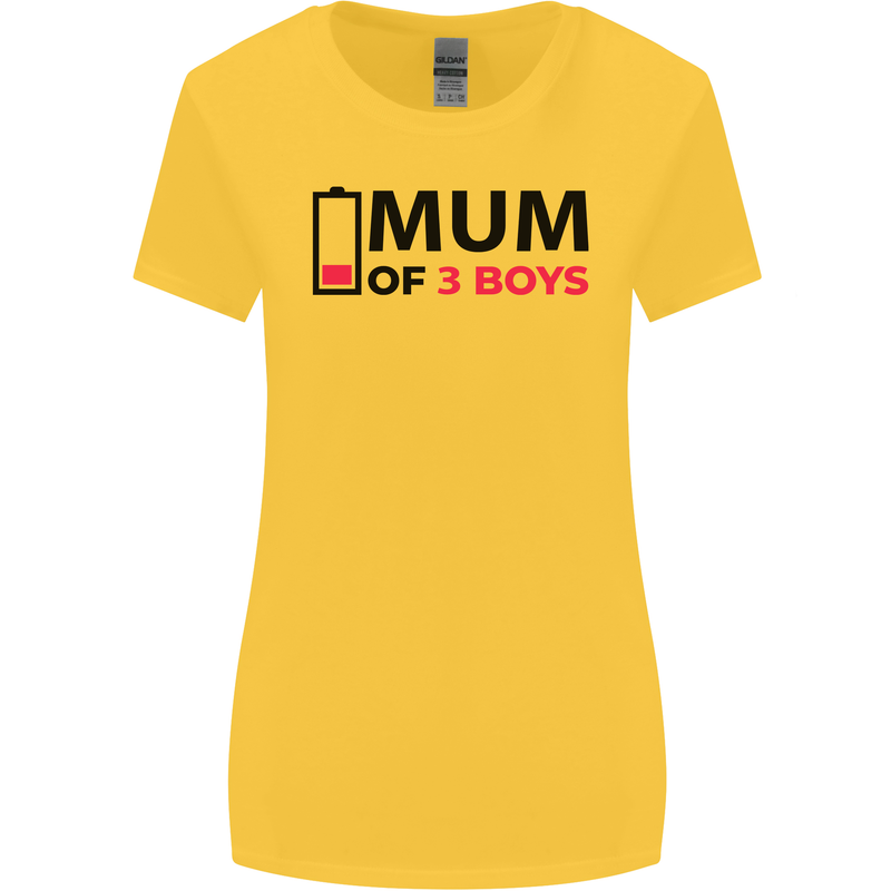 Mum of Three Boys Funny Mother's Day Womens Wider Cut T-Shirt Yellow