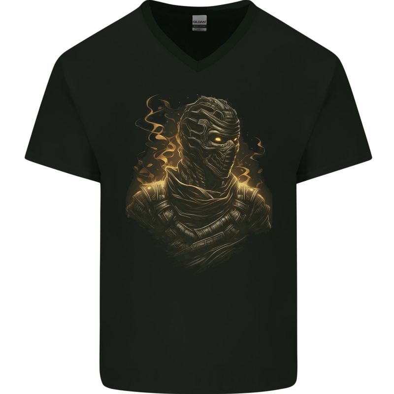 Mummy From Hell Demon Skull SCI-FI Mens V-Neck Cotton T-Shirt Black