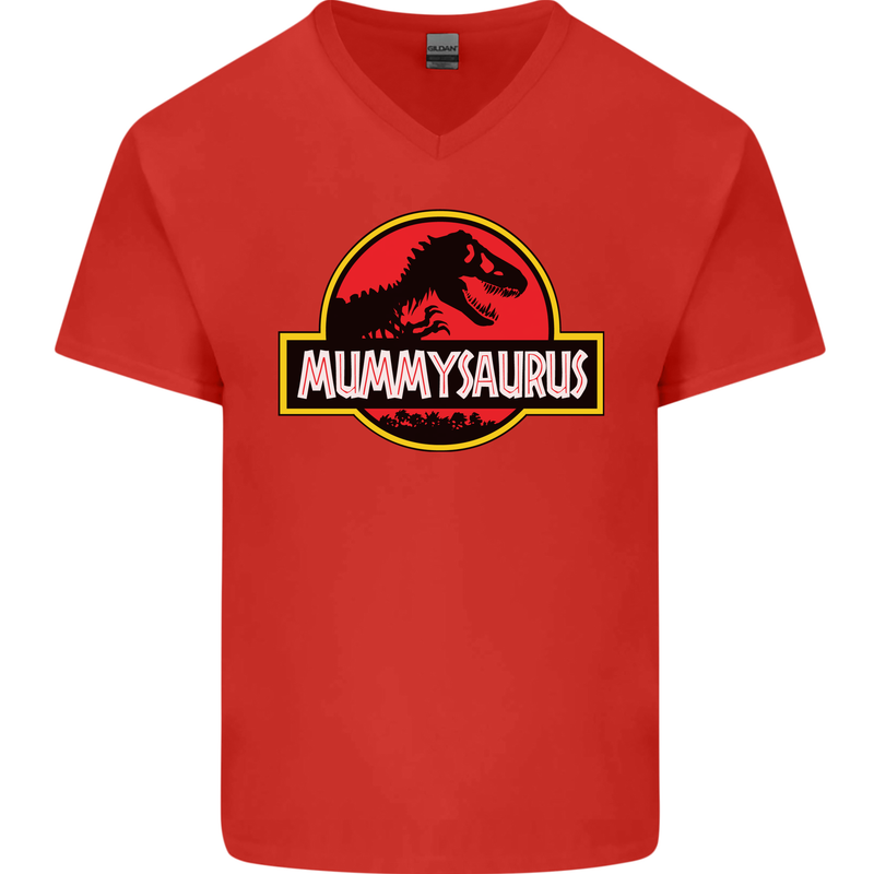 Mummysaurus Funny Mother's Day Mummy Mens V-Neck Cotton T-Shirt Red