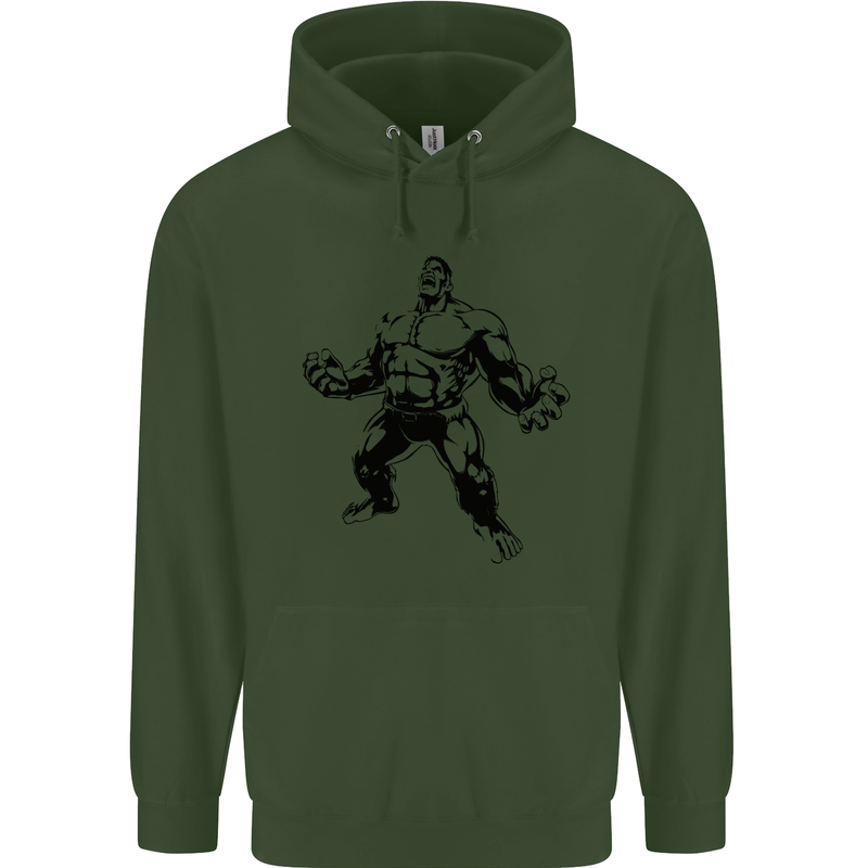 Muscle Man Gym Training Top Bodybuilding Childrens Kids Hoodie Forest Green