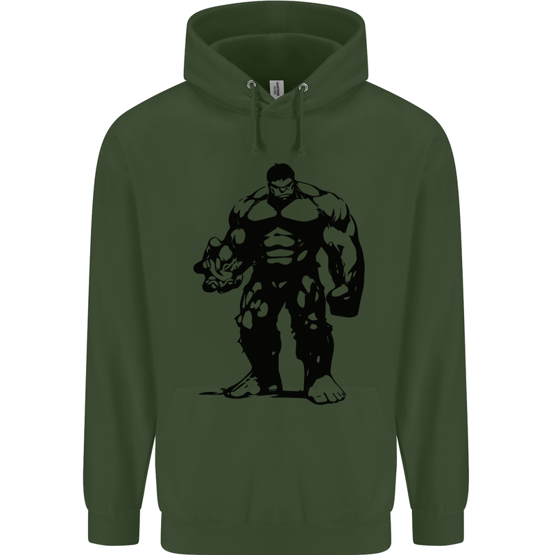 Muscle Man Gym Training Top Bodybuilding Childrens Kids Hoodie Forest Green