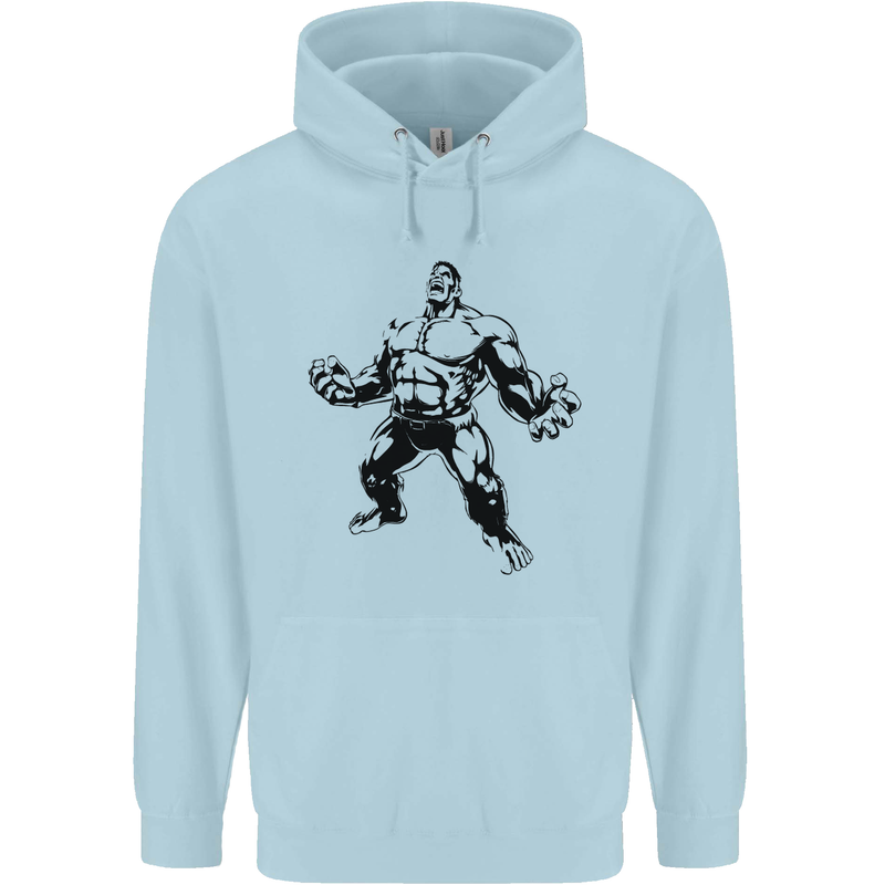 Muscle Man Gym Training Top Bodybuilding Childrens Kids Hoodie Light Blue