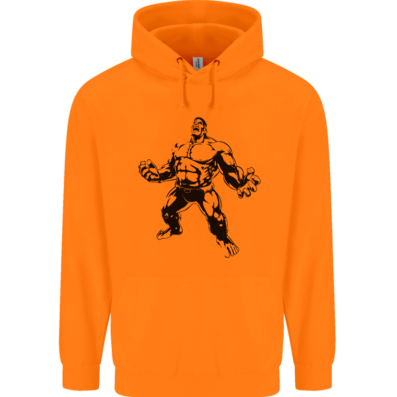 Muscle Man Gym Training Top Bodybuilding Childrens Kids Hoodie Orange