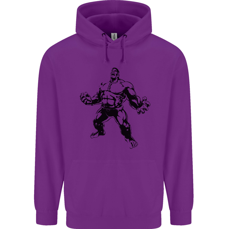 Muscle Man Gym Training Top Bodybuilding Childrens Kids Hoodie Purple