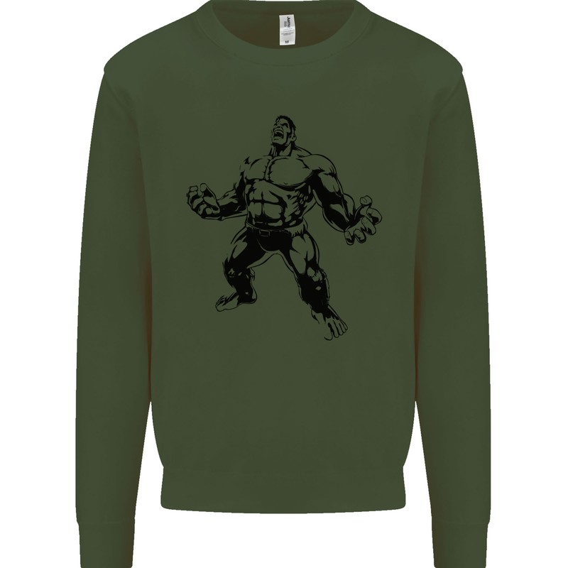 Muscle Man Gym Training Top Bodybuilding Kids Sweatshirt Jumper Forest Green