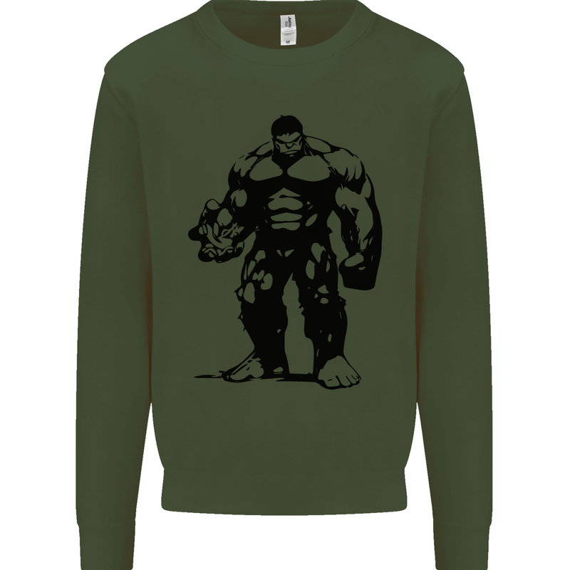 Muscle Man Gym Training Top Bodybuilding Kids Sweatshirt Jumper Forest Green