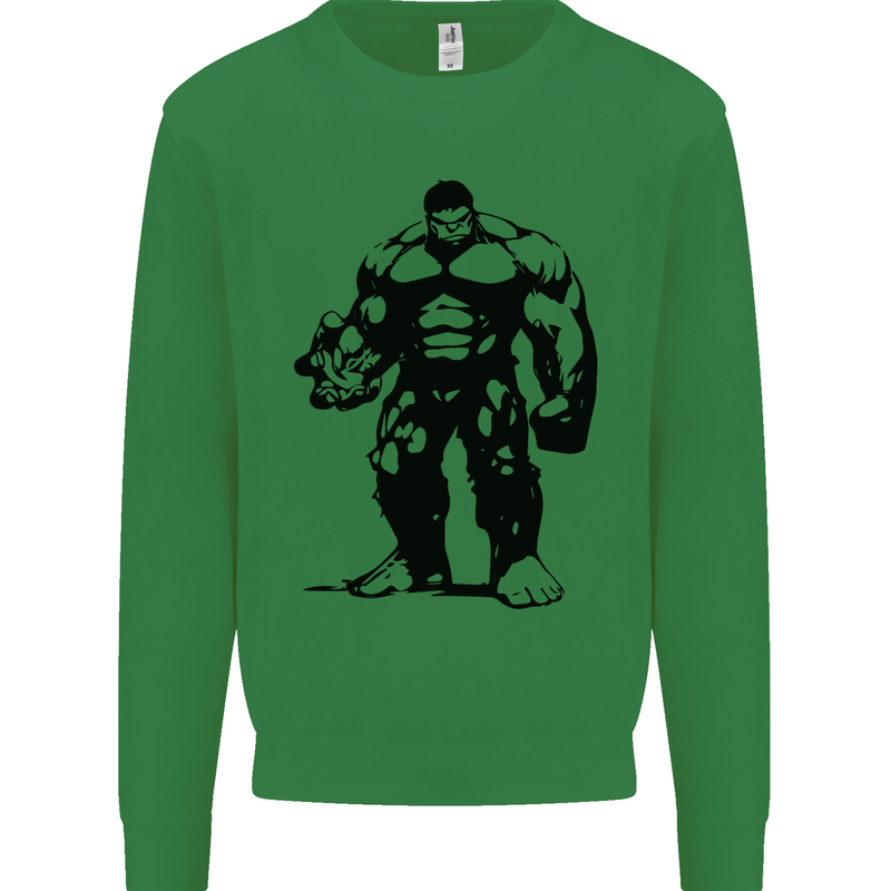 Muscle Man Gym Training Top Bodybuilding Kids Sweatshirt Jumper Irish Green