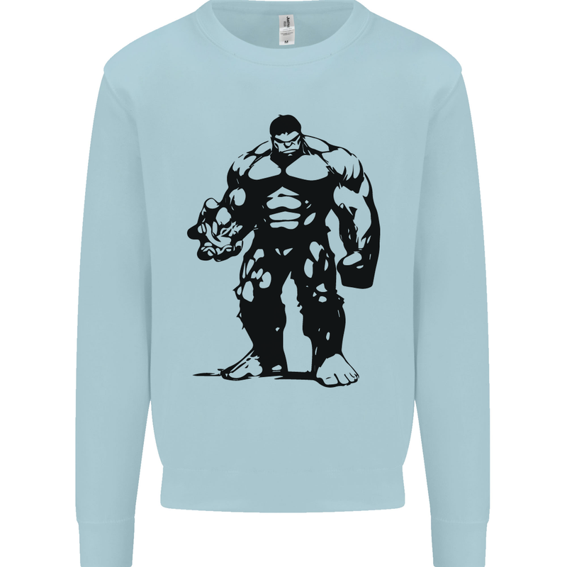 Muscle Man Gym Training Top Bodybuilding Kids Sweatshirt Jumper Light Blue