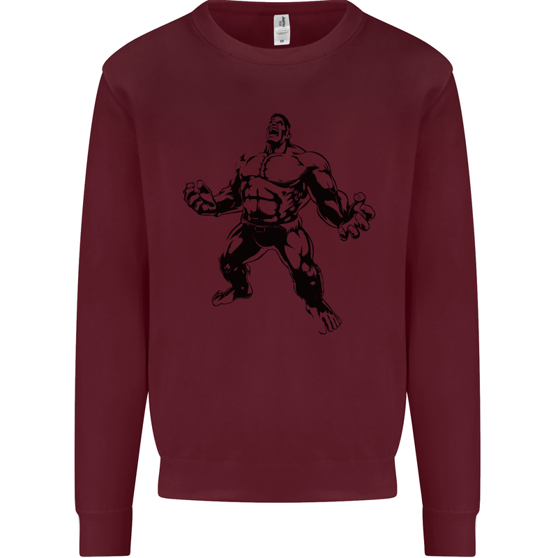 Muscle Man Gym Training Top Bodybuilding Kids Sweatshirt Jumper Maroon