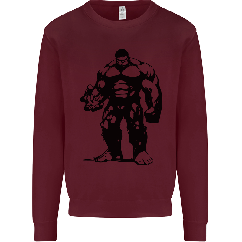 Muscle Man Gym Training Top Bodybuilding Kids Sweatshirt Jumper Maroon