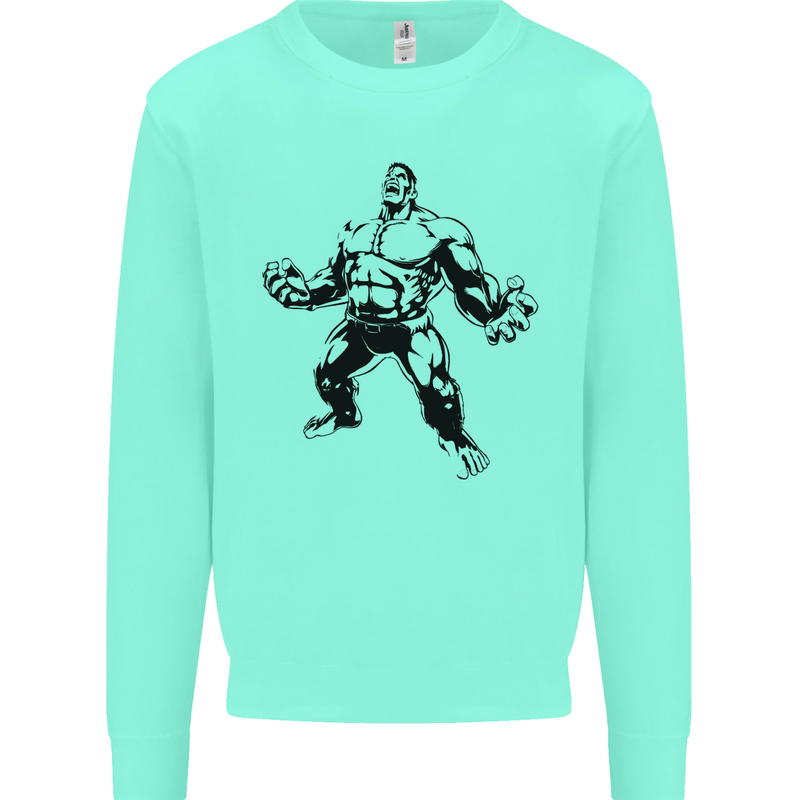 Muscle Man Gym Training Top Bodybuilding Kids Sweatshirt Jumper Peppermint