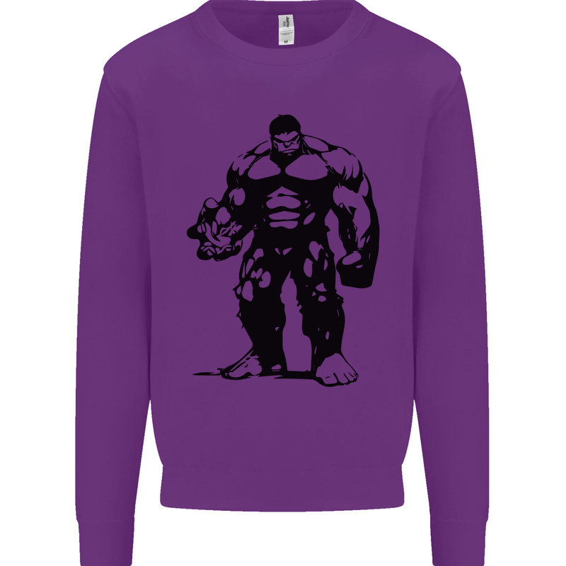 Muscle Man Gym Training Top Bodybuilding Kids Sweatshirt Jumper Purple