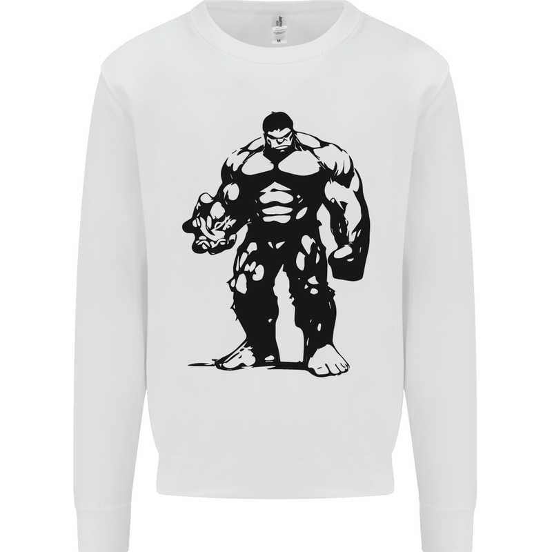 Muscle Man Gym Training Top Bodybuilding Kids Sweatshirt Jumper White