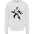 Muscle Man Gym Training Top Bodybuilding Kids Sweatshirt Jumper White