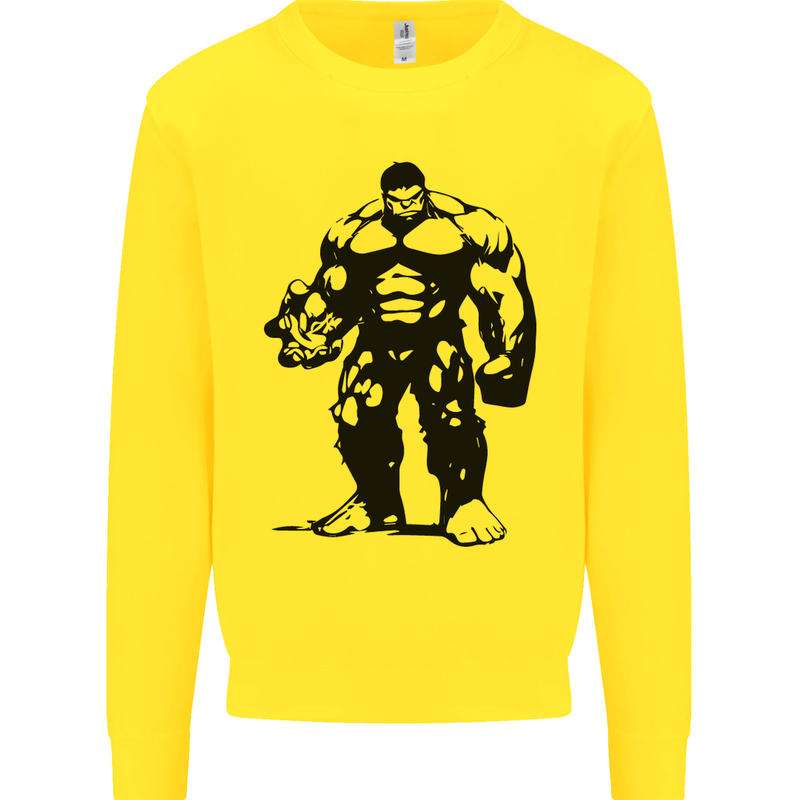 Muscle Man Gym Training Top Bodybuilding Kids Sweatshirt Jumper Yellow