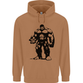 Muscle Man Gym Training Top Bodybuilding Mens 80% Cotton Hoodie Caramel Latte
