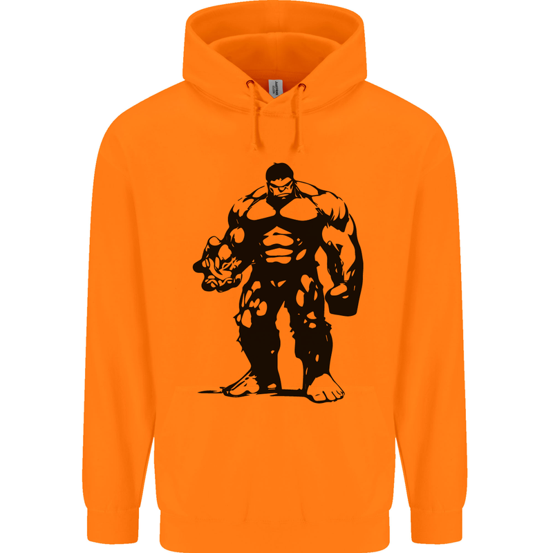 Muscle Man Gym Training Top Bodybuilding Mens 80% Cotton Hoodie Orange
