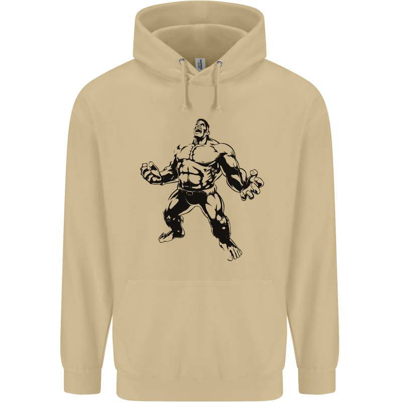 Muscle Man Gym Training Top Bodybuilding Mens 80% Cotton Hoodie Sand