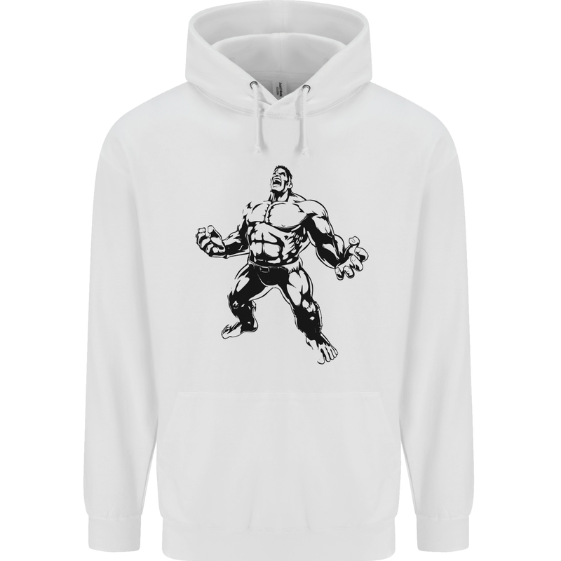 Muscle Man Gym Training Top Bodybuilding Mens 80% Cotton Hoodie White