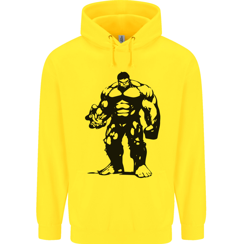 Muscle Man Gym Training Top Bodybuilding Mens 80% Cotton Hoodie Yellow