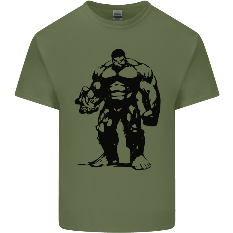 Muscle Man Gym Training Top Bodybuilding Mens Cotton T-Shirt Tee Top Military Green
