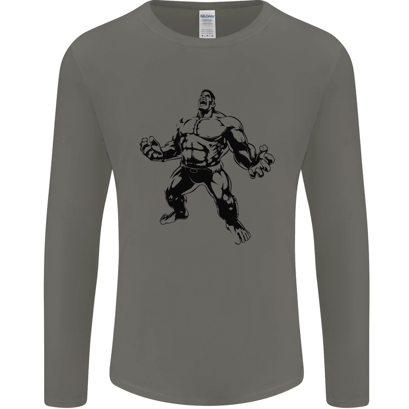Muscle Man Gym Training Top Bodybuilding Mens Long Sleeve T-Shirt Charcoal