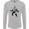 Muscle Man Gym Training Top Bodybuilding Mens Long Sleeve T-Shirt Sports Grey