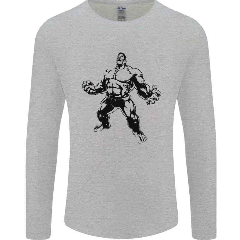 Muscle Man Gym Training Top Bodybuilding Mens Long Sleeve T-Shirt Sports Grey