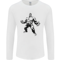 Muscle Man Gym Training Top Bodybuilding Mens Long Sleeve T-Shirt White