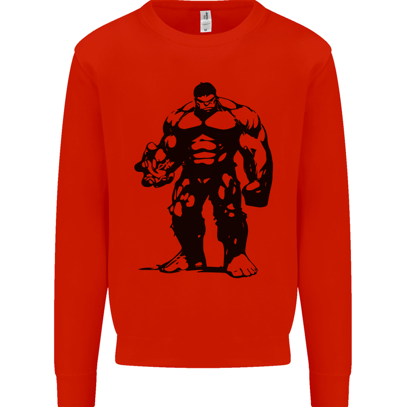 Muscle Man Gym Training Top Bodybuilding Mens Sweatshirt Jumper Bright Red