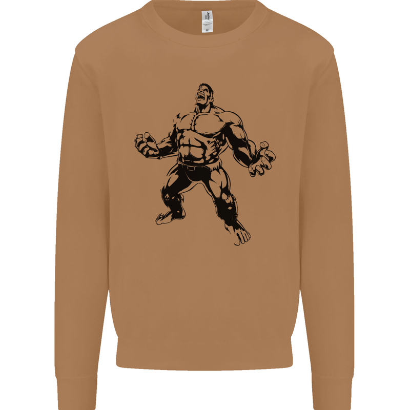 Muscle Man Gym Training Top Bodybuilding Mens Sweatshirt Jumper Caramel Latte