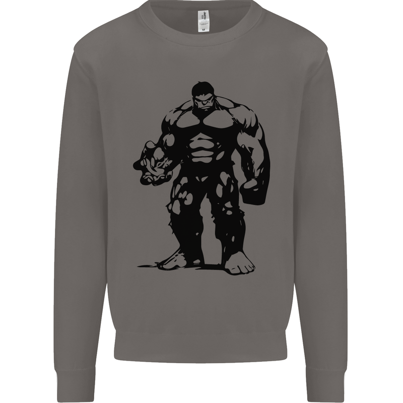 Muscle Man Gym Training Top Bodybuilding Mens Sweatshirt Jumper Charcoal