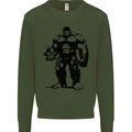 Muscle Man Gym Training Top Bodybuilding Mens Sweatshirt Jumper Forest Green