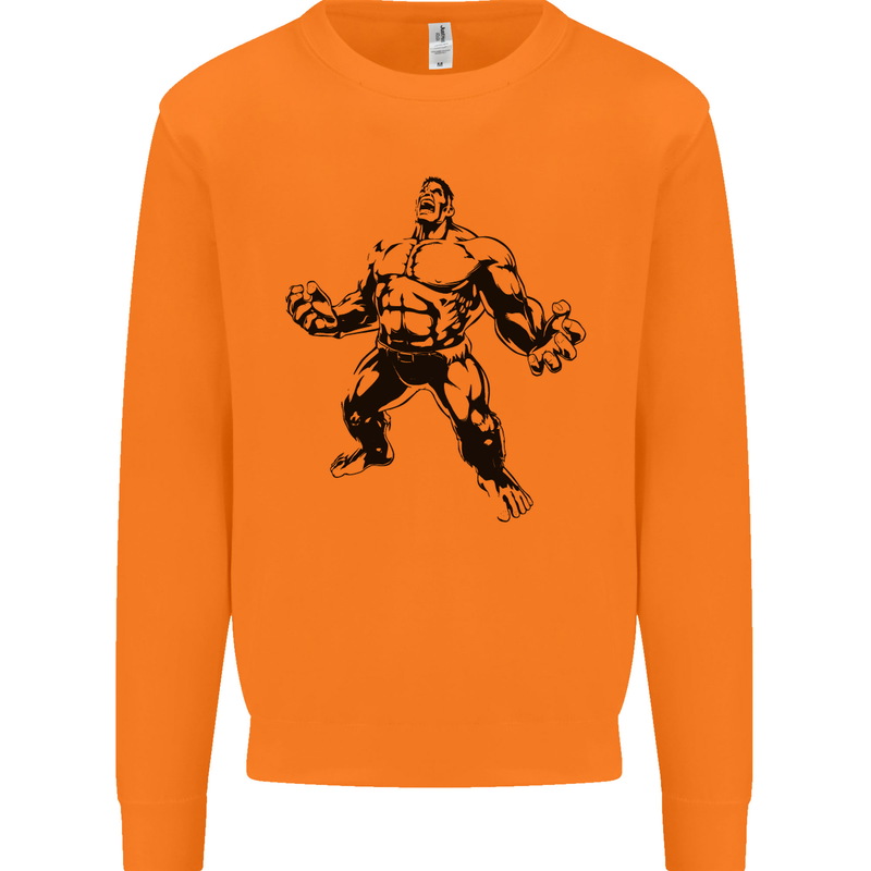 Muscle Man Gym Training Top Bodybuilding Mens Sweatshirt Jumper Orange