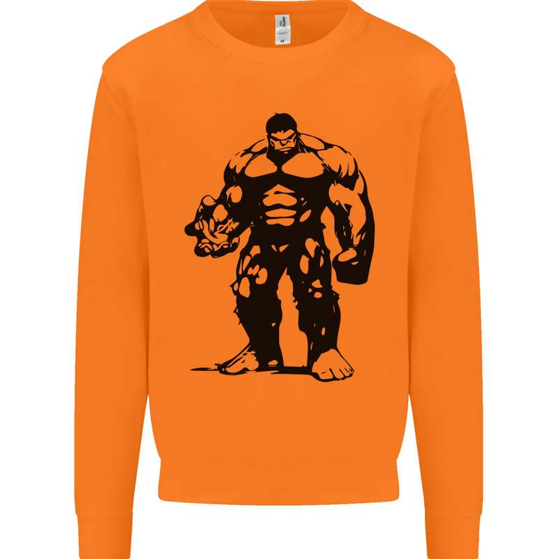 Muscle Man Gym Training Top Bodybuilding Mens Sweatshirt Jumper Orange