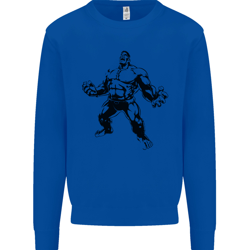 Muscle Man Gym Training Top Bodybuilding Mens Sweatshirt Jumper Royal Blue