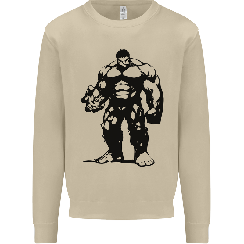 Muscle Man Gym Training Top Bodybuilding Mens Sweatshirt Jumper Sand