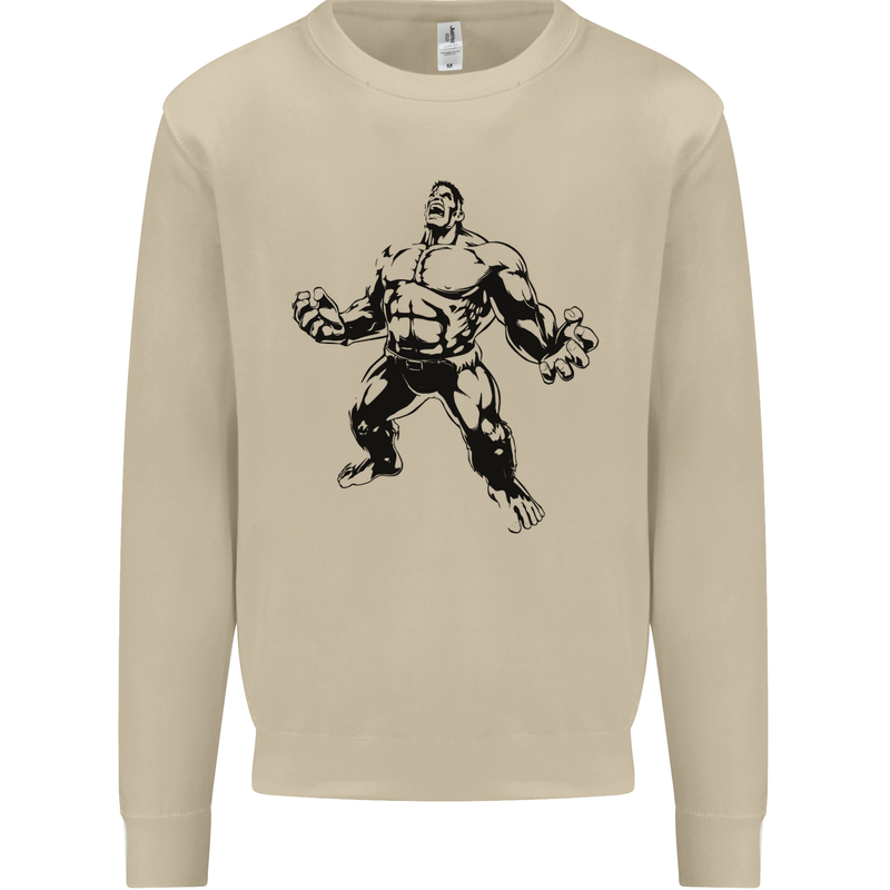 Muscle Man Gym Training Top Bodybuilding Mens Sweatshirt Jumper Sand