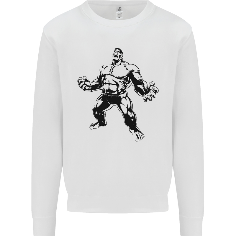 Muscle Man Gym Training Top Bodybuilding Mens Sweatshirt Jumper White