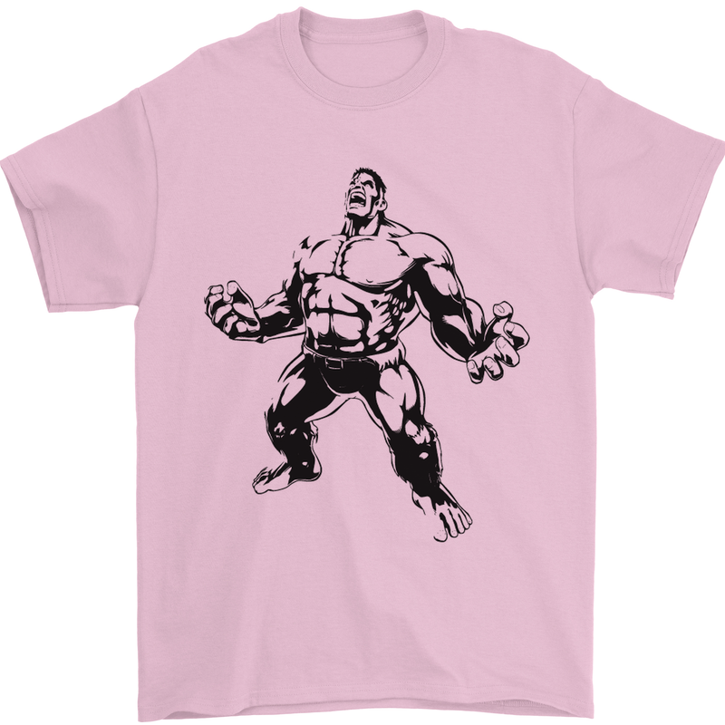 Muscle Man Gym Training Top Bodybuilding Mens T-Shirt Cotton Gildan Light Pink