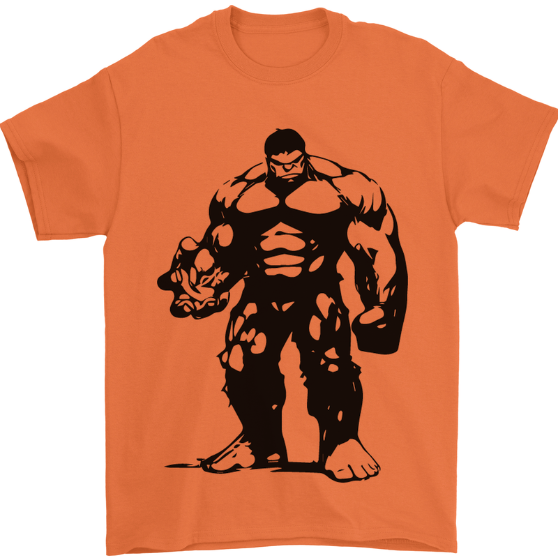 Muscle Man Gym Training Top Bodybuilding Mens T-Shirt Cotton Gildan Orange