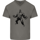 Muscle Man Gym Training Top Bodybuilding Mens V-Neck Cotton T-Shirt Charcoal