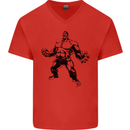 Muscle Man Gym Training Top Bodybuilding Mens V-Neck Cotton T-Shirt Red