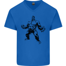 Muscle Man Gym Training Top Bodybuilding Mens V-Neck Cotton T-Shirt Royal Blue