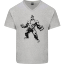 Muscle Man Gym Training Top Bodybuilding Mens V-Neck Cotton T-Shirt Sports Grey