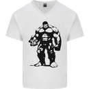 Muscle Man Gym Training Top Bodybuilding Mens V-Neck Cotton T-Shirt White