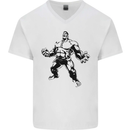 Muscle Man Gym Training Top Bodybuilding Mens V-Neck Cotton T-Shirt White