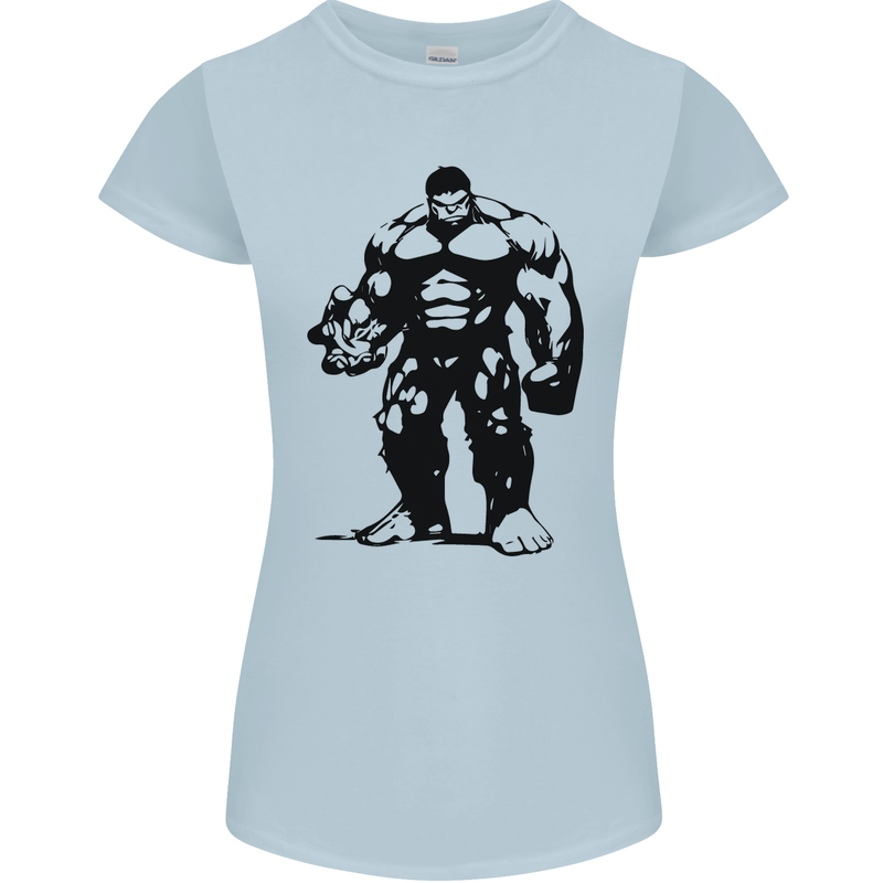 Muscle Man Gym Training Top Bodybuilding Womens Petite Cut T-Shirt Light Blue